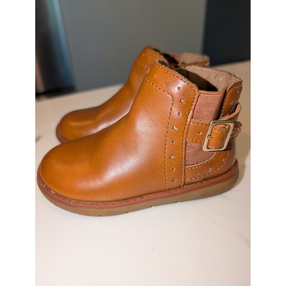 Stride Rite Agnes Toddler Girls 6.5M Brown Cognac Leather Star Ankle Boots